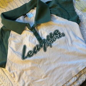 Divided Green and White League Sports Polo Crop Top